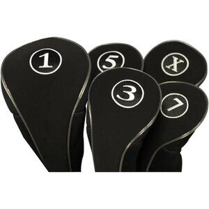 Black Golf Zipper Head Covers Driver 1 3 5 7 X Fairway Woods Headcovers Metal